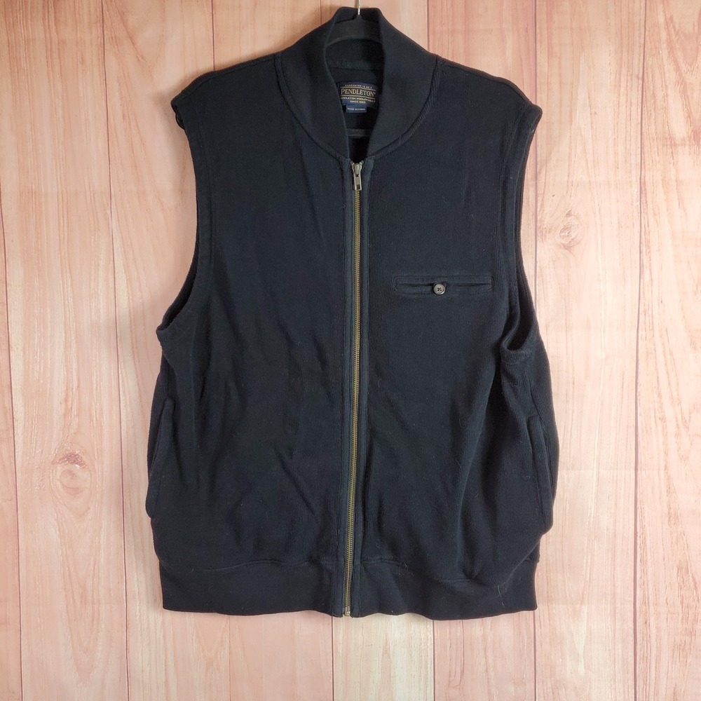 Pendleton Full-Zip Vest Mens‎ Sz Large Black Cotton